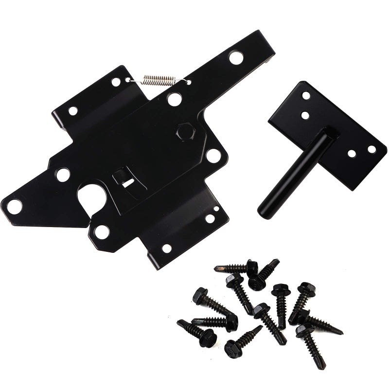 JIAHOO Gate Latches for Wooden Fences Heavy Duty Post Mount Automatic Gravity Lever Spring Self Locking Hardware Wood/Vinyl Fence Gate Lock for Secure Pool/Yard/Garden Black Finishing Steel - Image 3